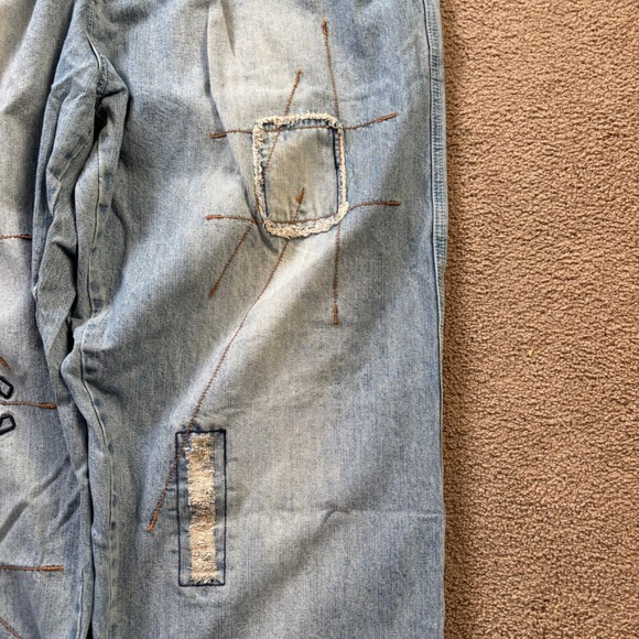 Vintage OZOC Jeans Mens Mens 42x33 Blue Baggy Wide Leg Skater Y2K Embroidered - Picture 3 of 12